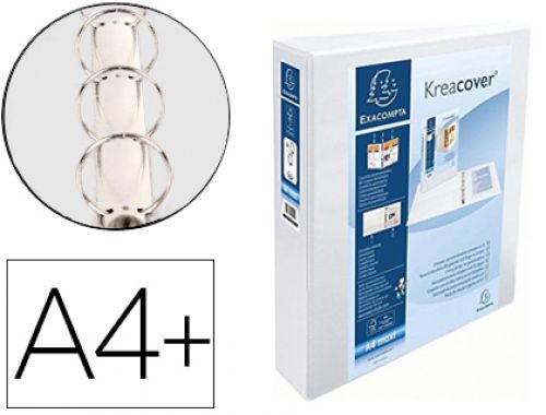 Pasta exacompta canguro 4 aneis 50 mm din a4+ cartao forrado polipropileno personalizavel 3 bolsos branca , Exacompta , 156007 , 3130639518441